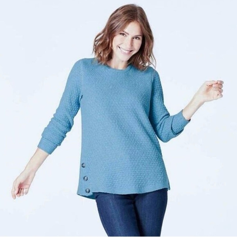J. Jill Blue Cotton Blend Crewneck Sweater